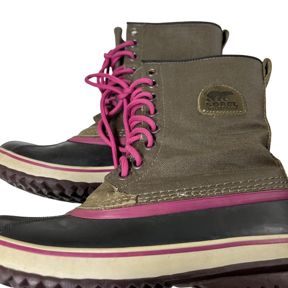 SOREL BOOTS Premium waterproof Winter Snow Olive Fuchsia purple size 8.5 EUC - Picture 5 of 11